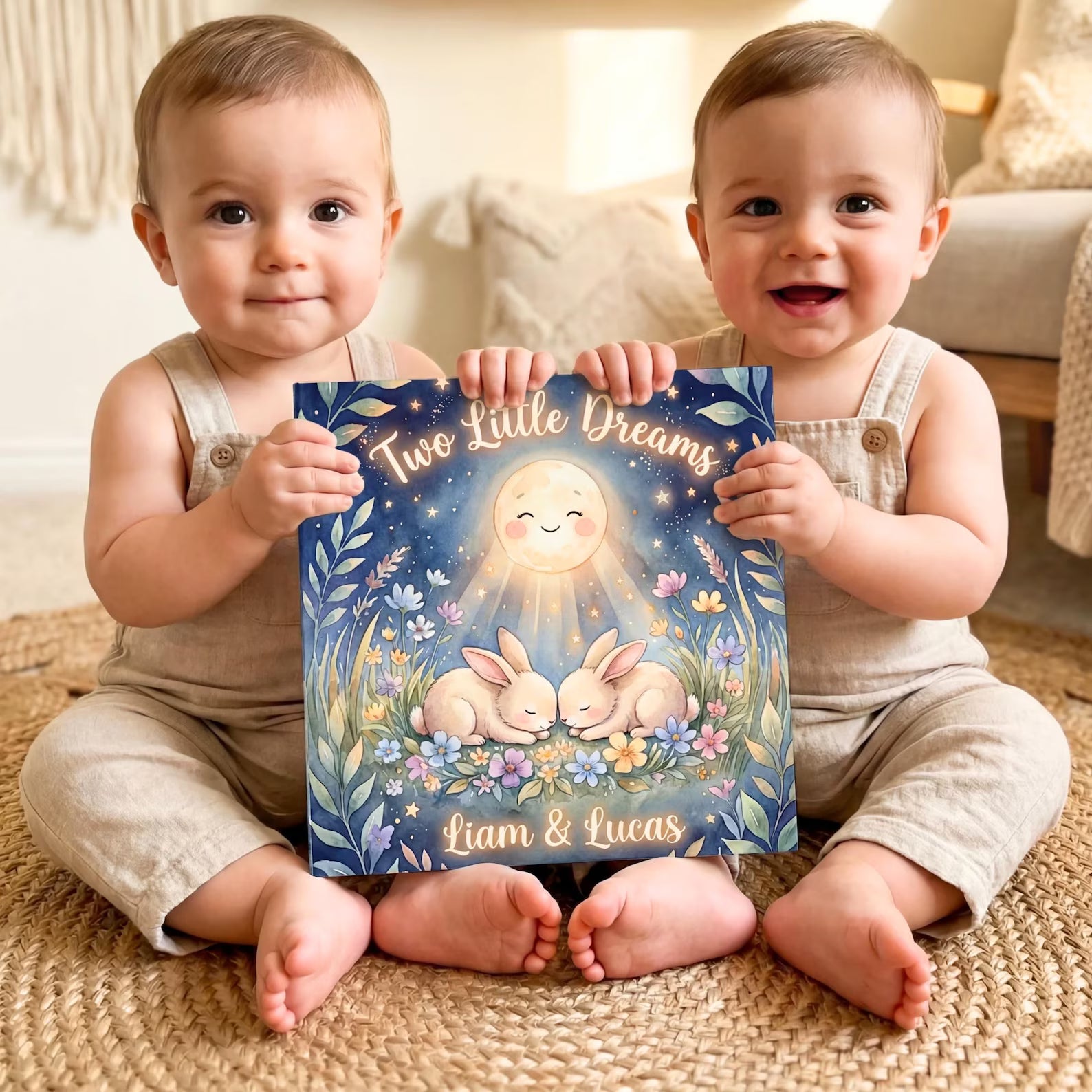Personalized Twin Baby Book — Custom Bedtime Bunny Story