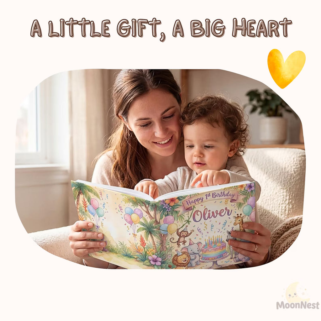 Personalized 1st Birthday Safari Book — Baby Keepsake