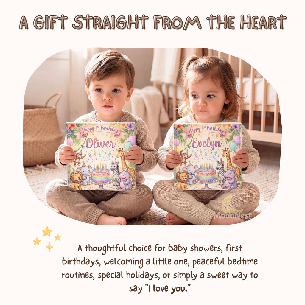 Personalized 1st Birthday Safari Book — Baby Keepsake