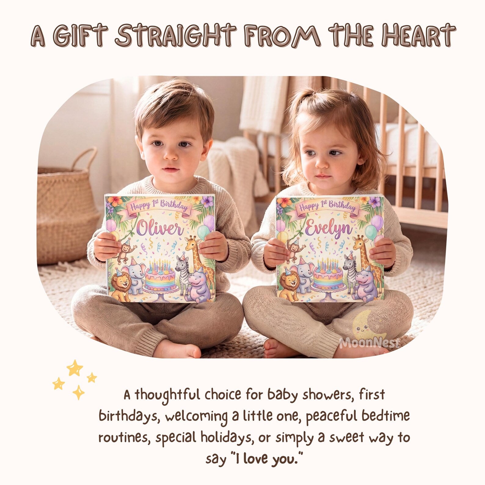 Personalized 1st Birthday Safari Book — Baby Keepsake