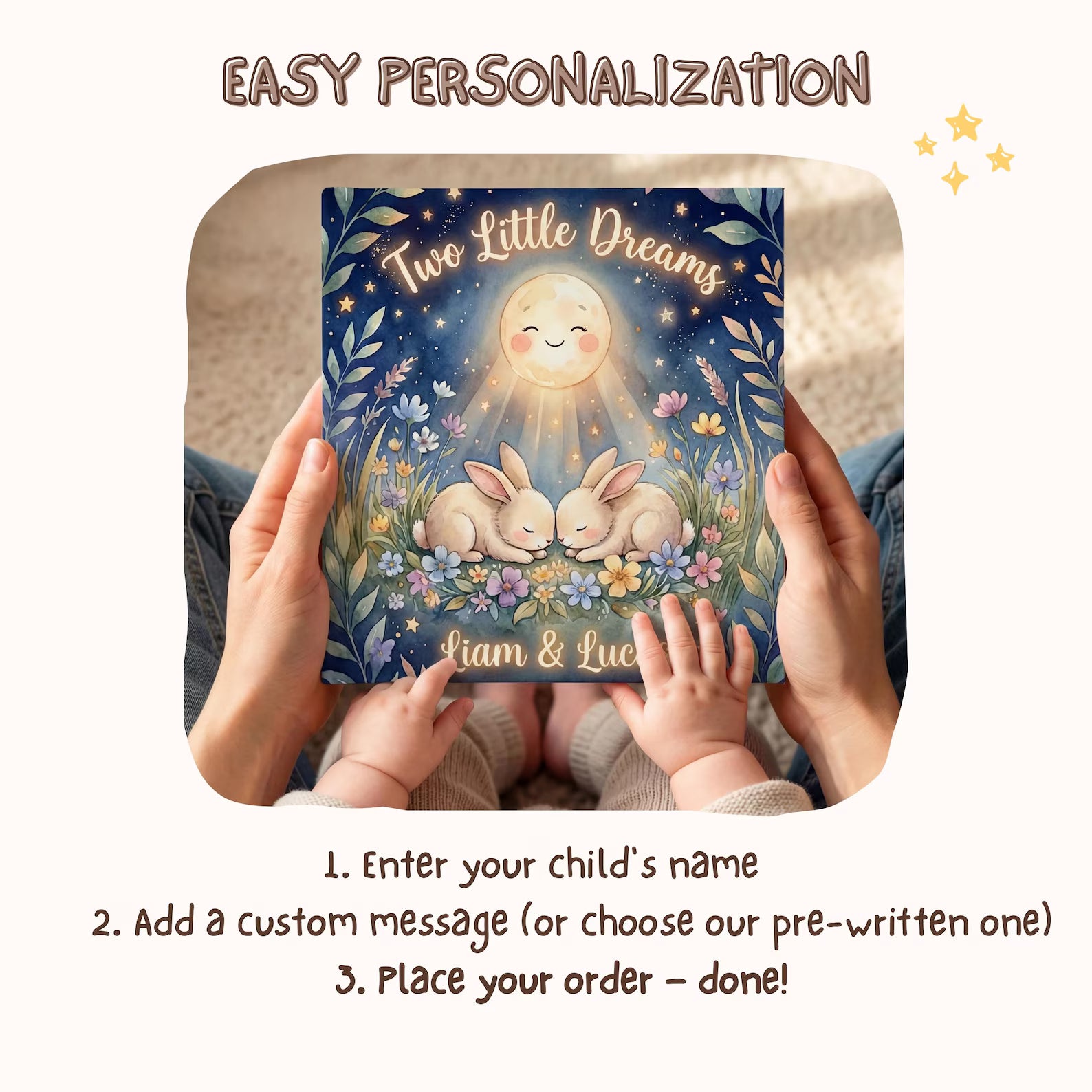 Personalized Twin Baby Book — Custom Bedtime Bunny Story